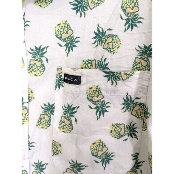 RVCA Shirt Mens XL Button Up White Pineapple Print Short Sleeve Casual Tropical - Picture 4 of 6